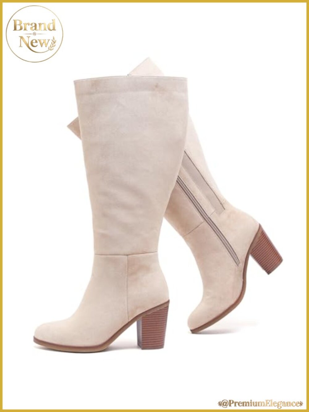 Faux Leather Extra Wide Calf Knee High Boots Block Heel Side Zip